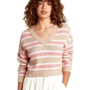 2/$30 Wild Fable Women's V-Neck Tan/Blush Cropped Long Sleeve Sweater Size XXL